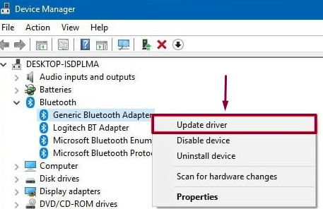 update bluetoother driver windows 10