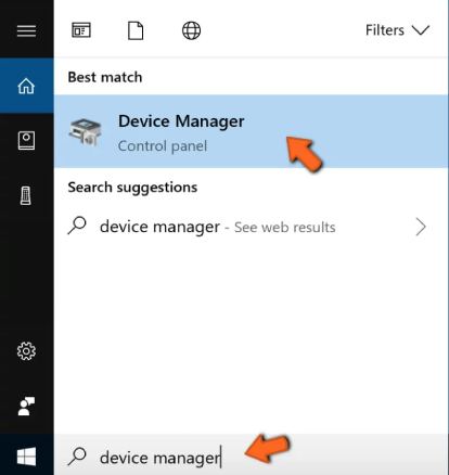 type device manager into start menu