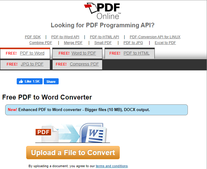 Convert PDF To word online with  PDFOnline 