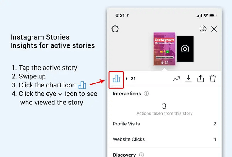 Check the story analytics via stories