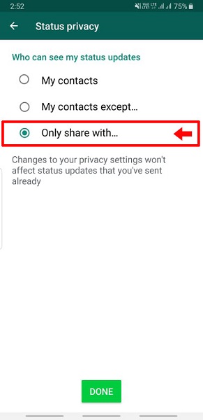 Steps to show WhatsApp status to selected contacts-1