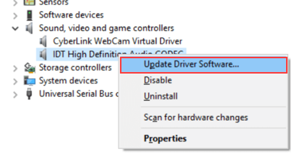 Install the IDT high definition audio driver again with Device Manager-2