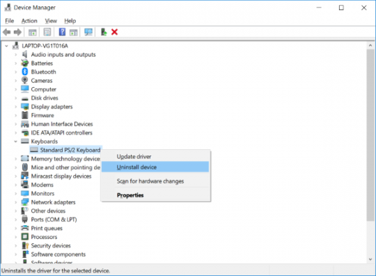 how to uninstall keyboard driver windows 10