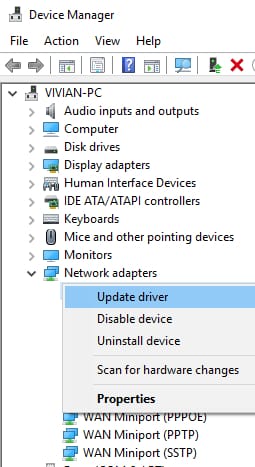 right click choose update driver