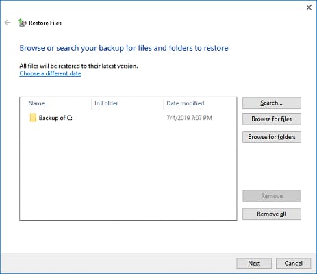 restore options
