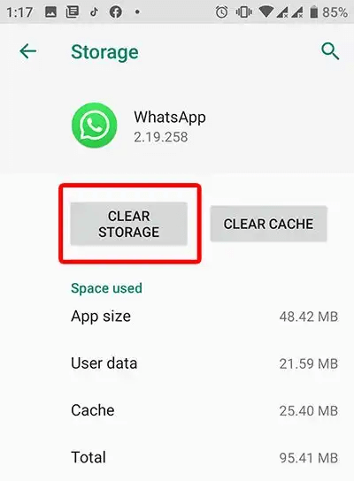 clear storage of whatsapp