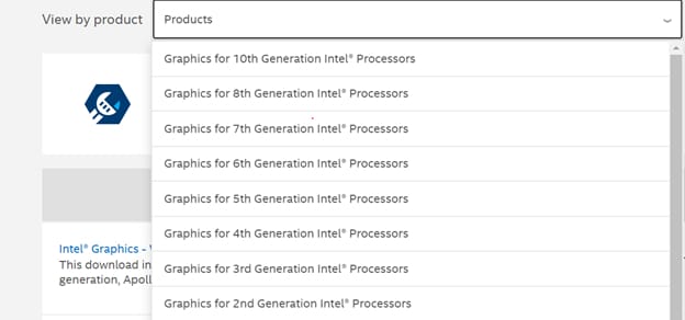 Select the product version of Intel