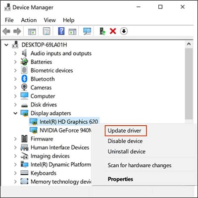 update graphic driver from device manager