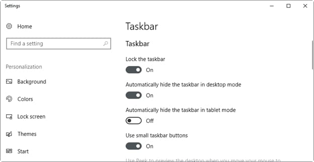 setting from taskbar