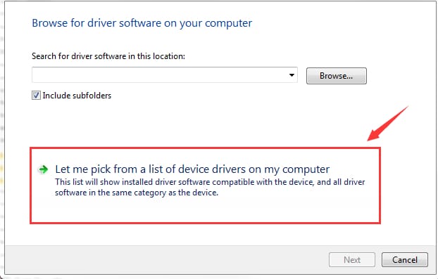 select let me pick from a list of device drivers on my computer
