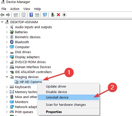 Uninstall HP HD camera device Uninstall HP HD camera device