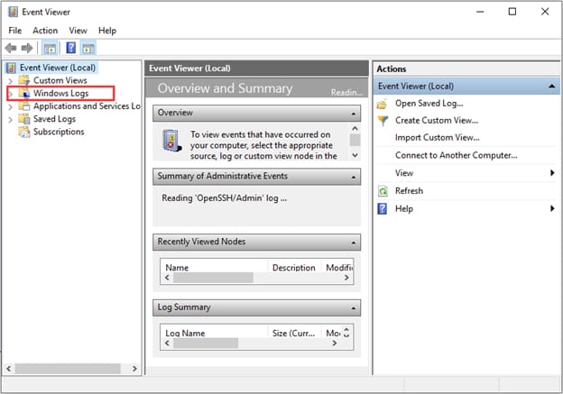 Windows Logs in Event Viewer
