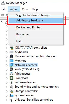 Use Device Manager’s Add Legacy Hardware Option