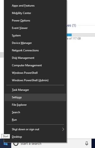 right click on start menu and choose setting