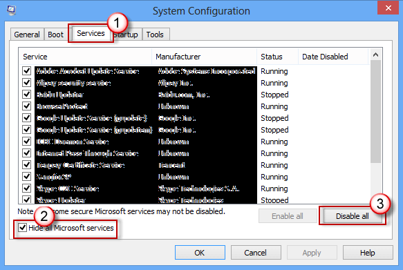 service tab in system configuration