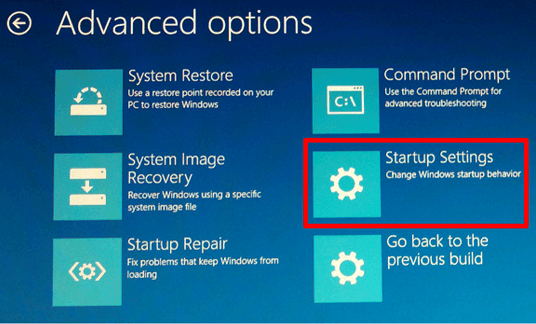 startup setting from advance options