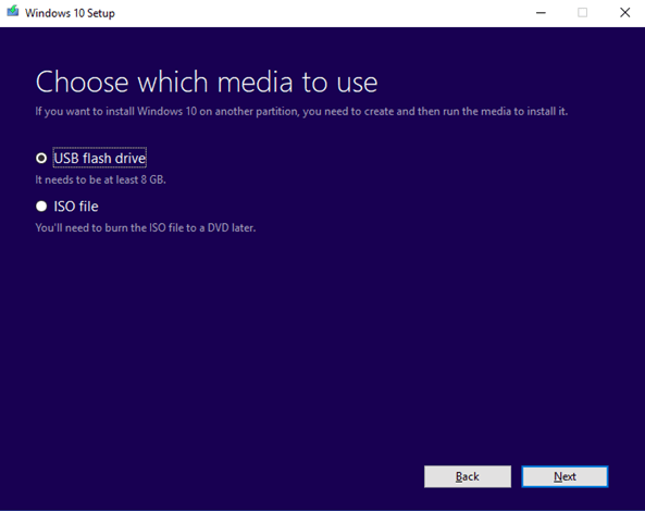 media to use for windows setup
