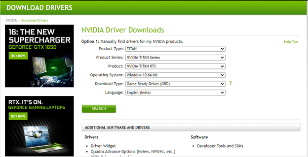 nvidia driver download windows 10