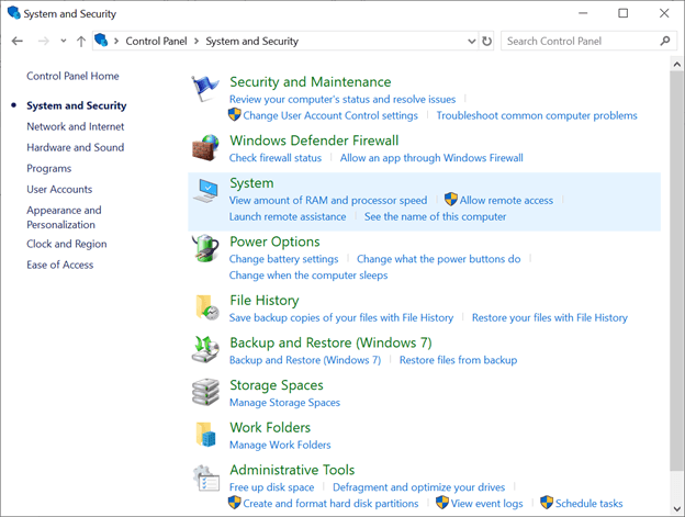 choose system from control panel