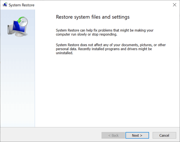 restore system files and setting