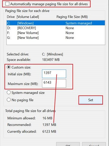 automatically & custom virtual memory
