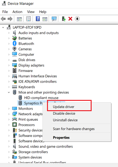 touchpad not listed in device manager