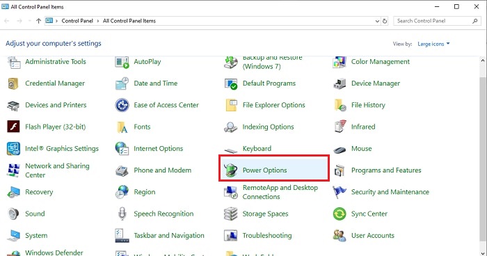 choose power option from control panel