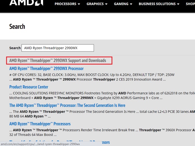 AMD Support and Downloads option