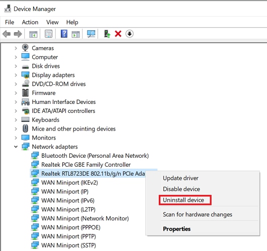 uninstall network device driver