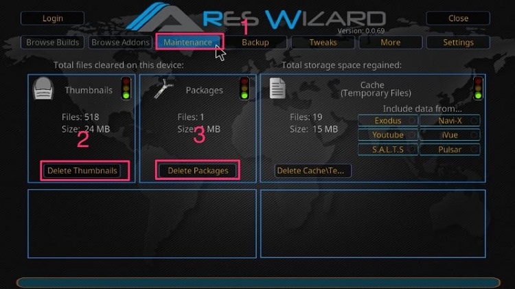 Click on Maintenance Tab in Ares Wizard