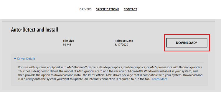 amd graphics auto detect