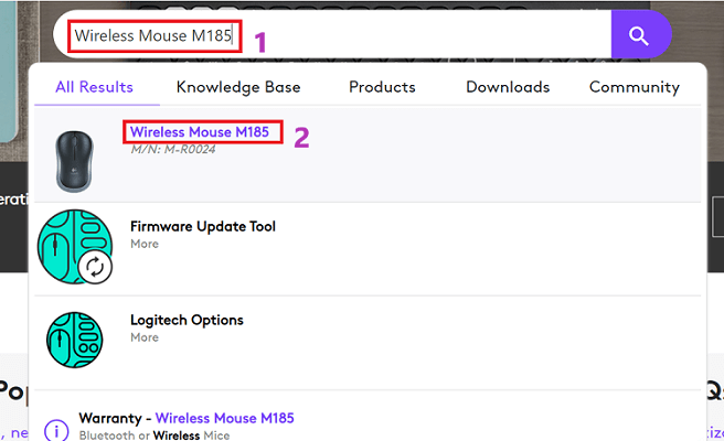 Type Wireless mouse M185 and select from result