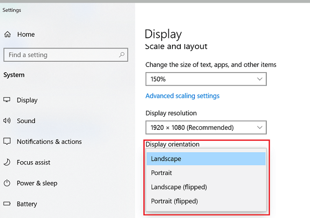 select display orientations
