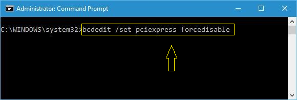 bcdedit set pciexpress forcedisable