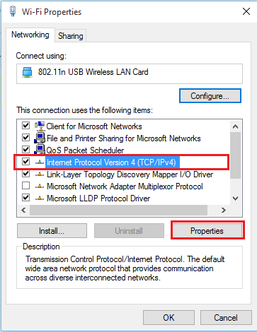 Select Internet Protocol Version 4 and choose properties