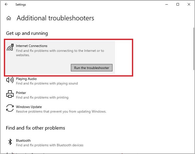 run the troubleshooter for internet connections