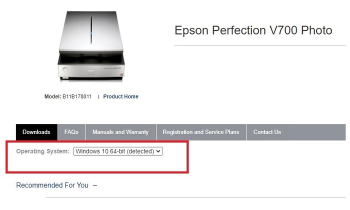 select operating system for download epson V700 driver