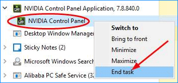 End Task NVIDIA Control Panel