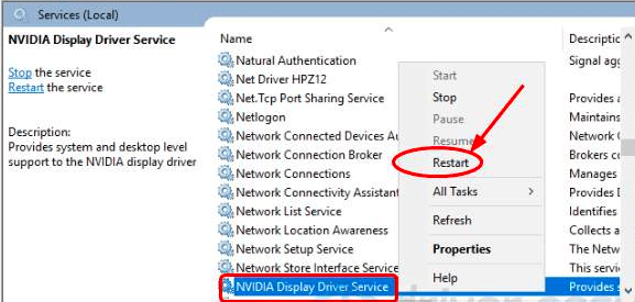 Restart NVIDIA Display Driver Service