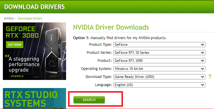 Download GeForce RTX 3090 driver via the NVIDIA website