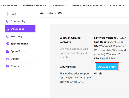 click on the Download Now to download logitech driver software