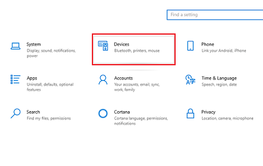 windows devices setting