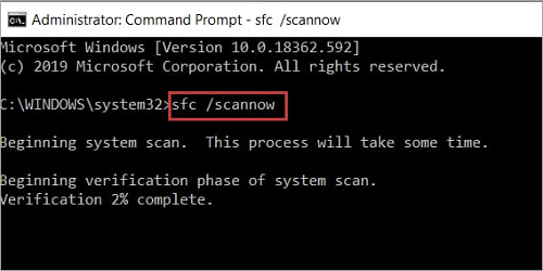 Input sfc /scannow and press Enter