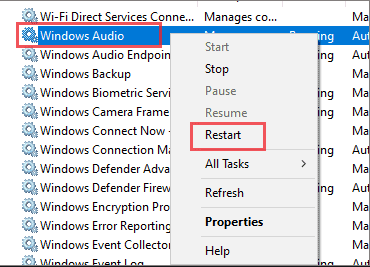 choose Restart from the popup menu