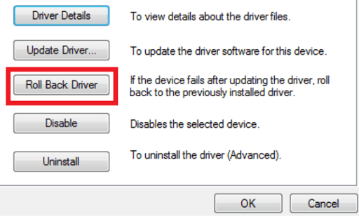 Click on Rollback Driver