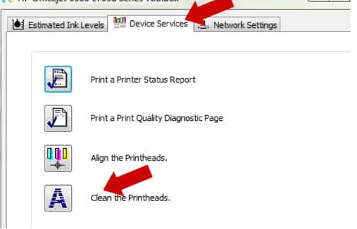 Click on clean the printhead into Device services