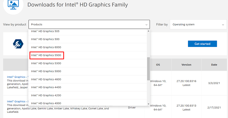Download the HD graphics 5500 drivers via Intel Support-3