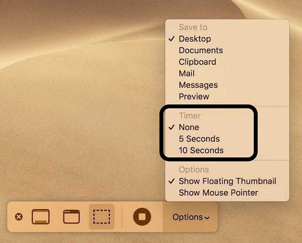 Can I set a timer on screenshots and screen recording in Mac