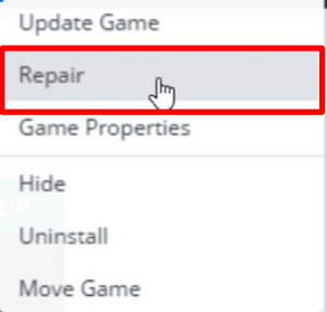 Right-click on Apex Legends and select Repair
