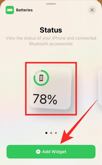 Add battery percentage on iPhone 11 click on add widget